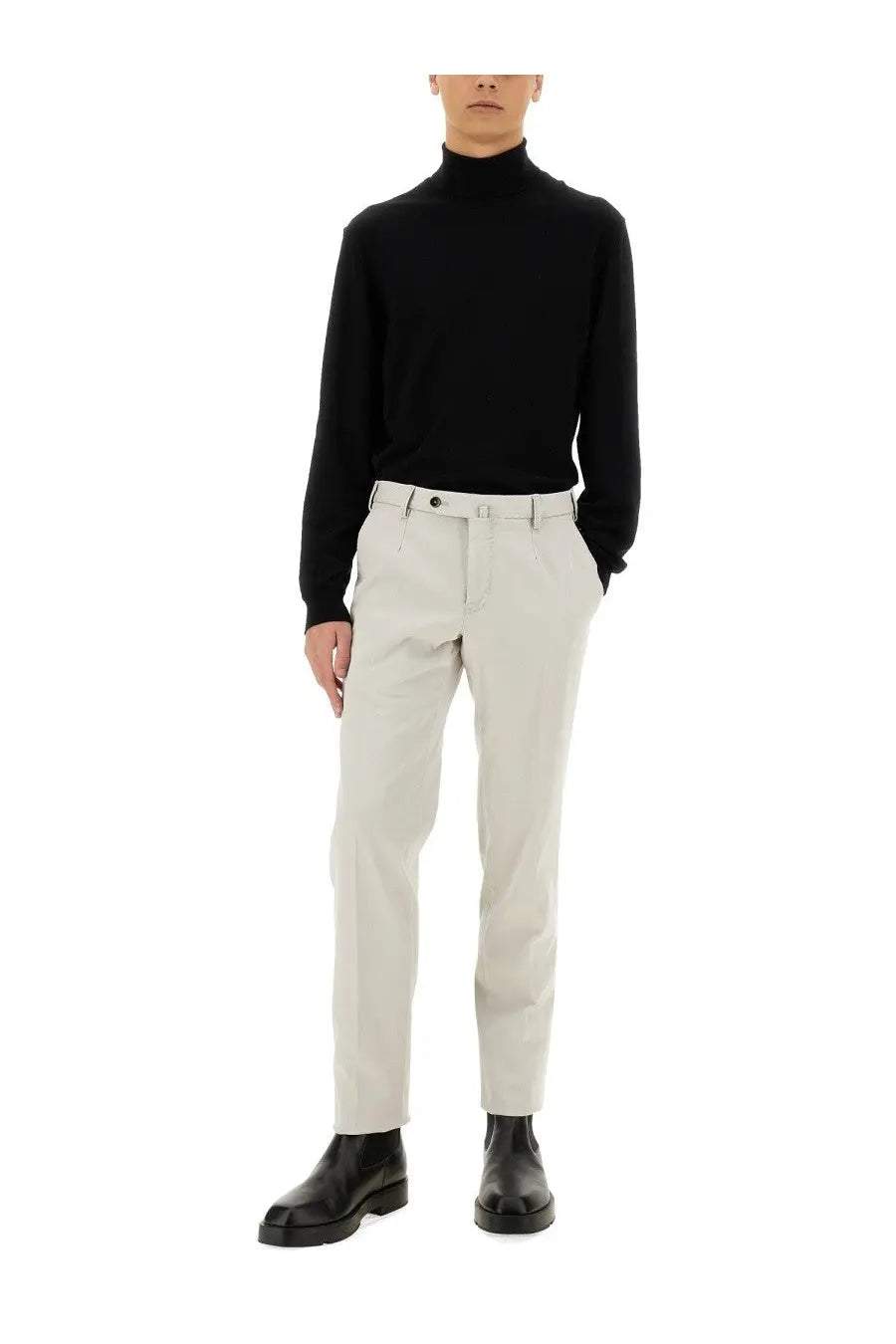 Pt Torino men’s cotton pants white slim-fit light beige chinos with subtle texture and clean stitching