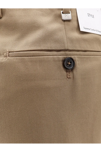 Tan cotton chino pants by pt torino featuring a black button and silver metal brand tag in beige color