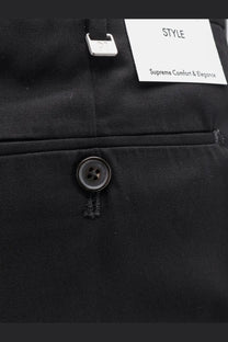 Pt torino men’s cotton trousers in black with sleek textured fabric and silver toned metal button closure