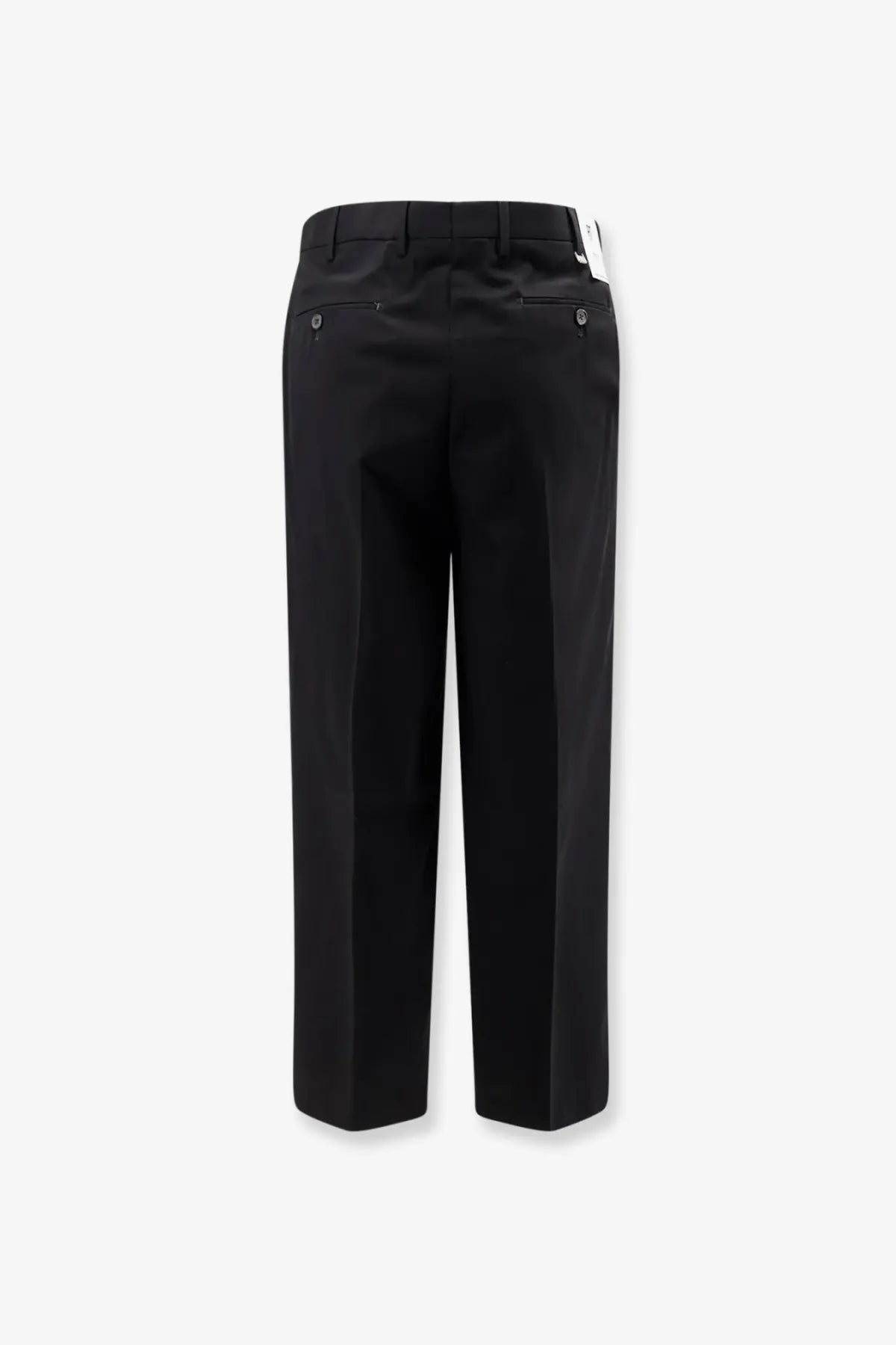 Pt Torino men’s black cotton trousers with a sleek straight-leg cut and subtle pleats at the back view