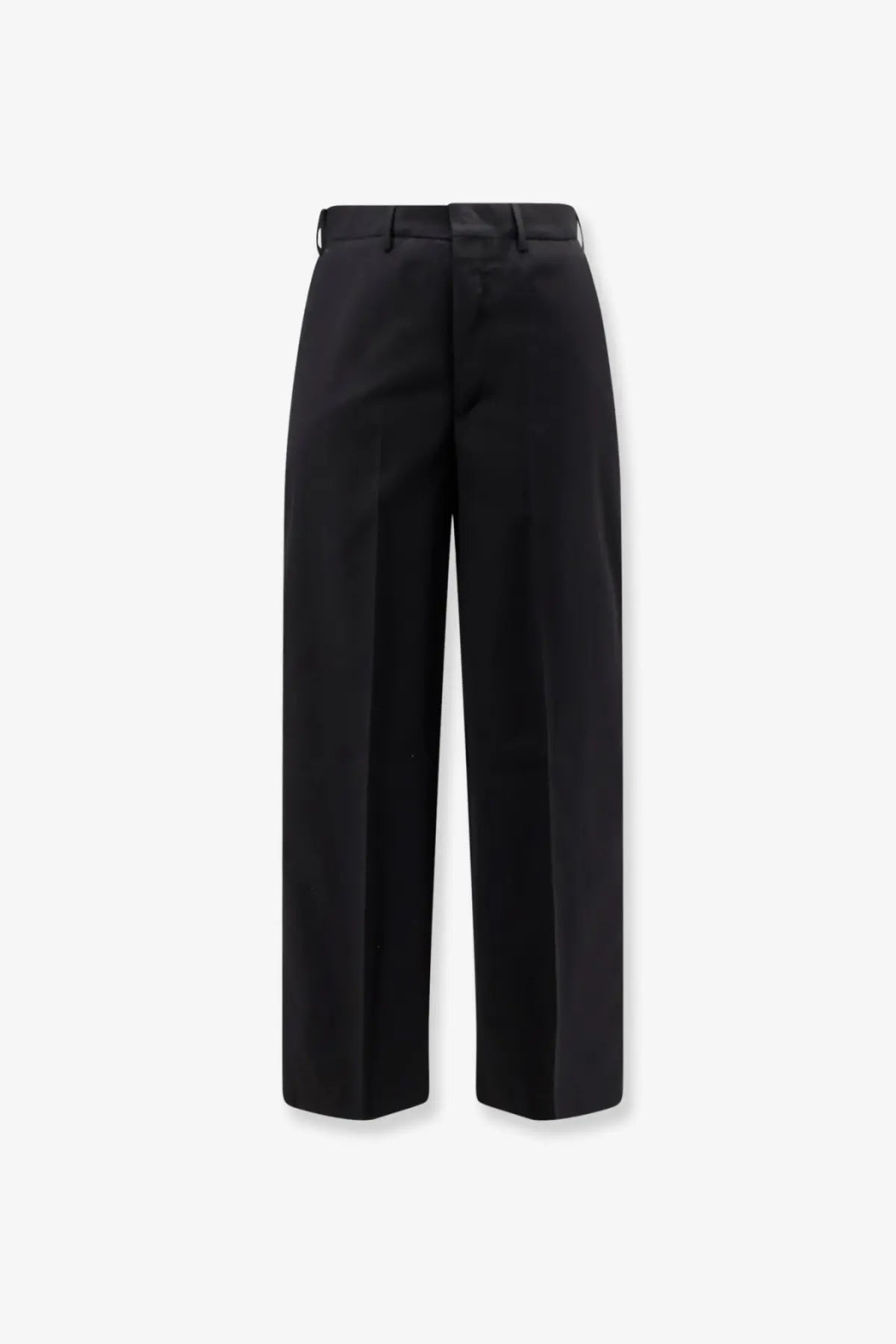Pt Torino men’s black cotton trousers with a sleek tailored fit and subtle creases in wide-leg style