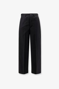 Pt Torino men’s black cotton trousers with a sleek tailored fit and subtle creases in wide-leg style