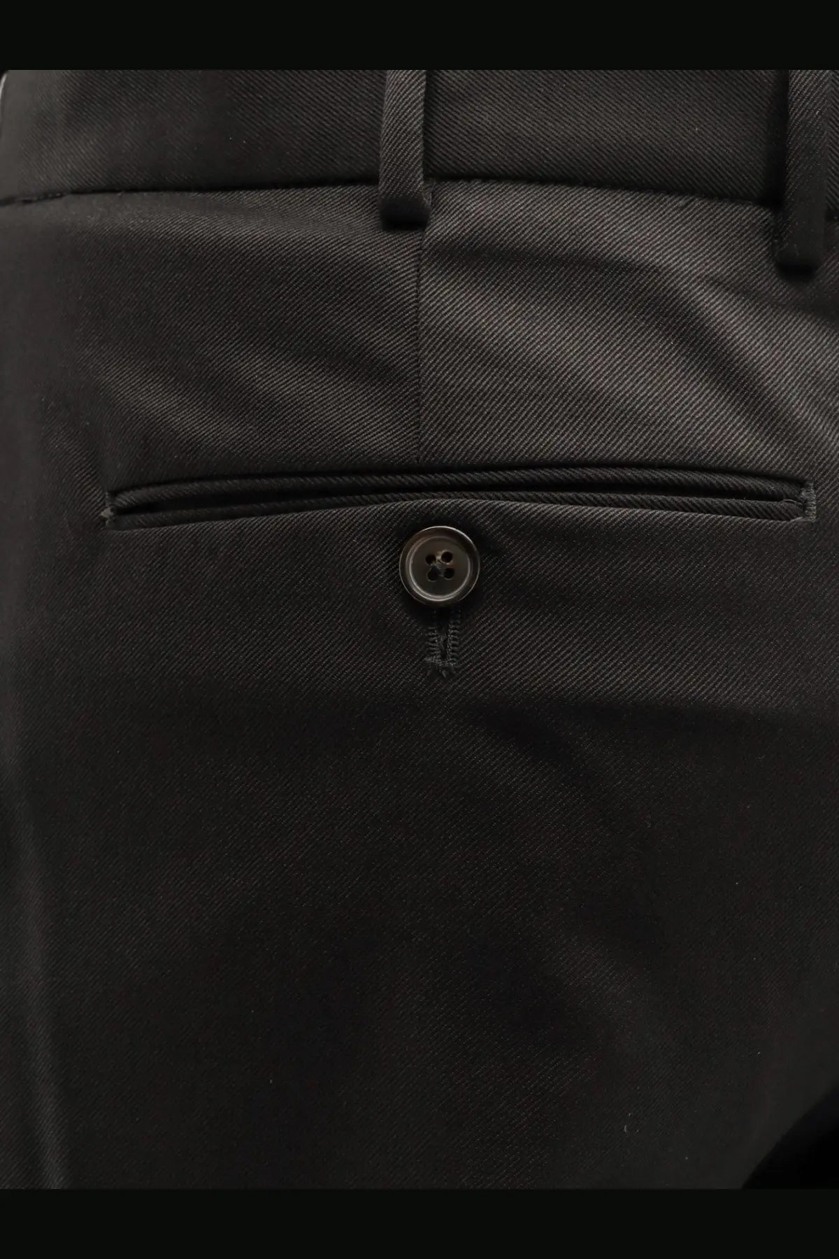 Pt Torino men’s michael reworked virgin wool trousers black with subtle woven pattern and dark metallic waistband button