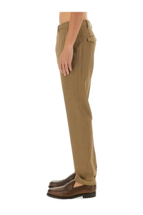 Pt Torino men’s straight leg pants beige in khaki with tailored fit and subtle side pockets