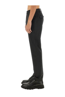Pt Torino men’s straight leg pants in grey feature black tailored trousers with a sleek cut and subtle waistband pleats
