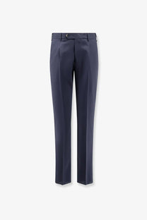 Navy blue pt torino men’s virgin wool tailored trousers with sleek straight-leg cut and subtle pleats at the waistband