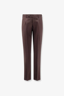 Pt Torino men’s virgin wool trousers in brown with a sleek straight-leg cut and subtle waistband pleats