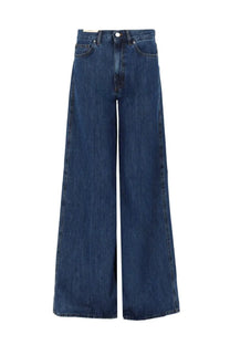 Pt Torino women’s high-waisted wide-leg denim jeans in deep indigo wash with classic stitching and button closure
