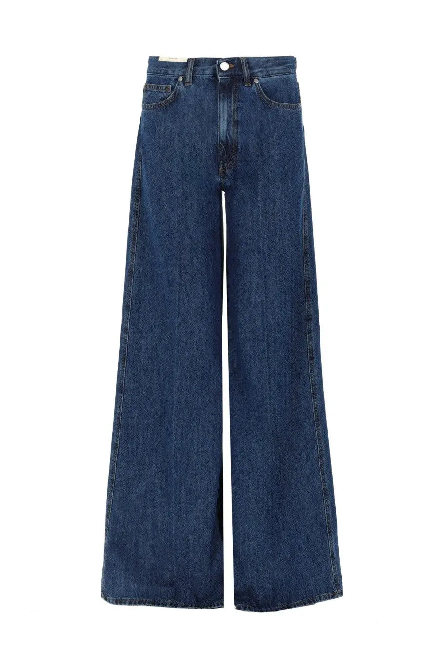 Pt Torino women’s high-waisted wide-leg denim jeans in deep indigo wash with classic stitching and button closure