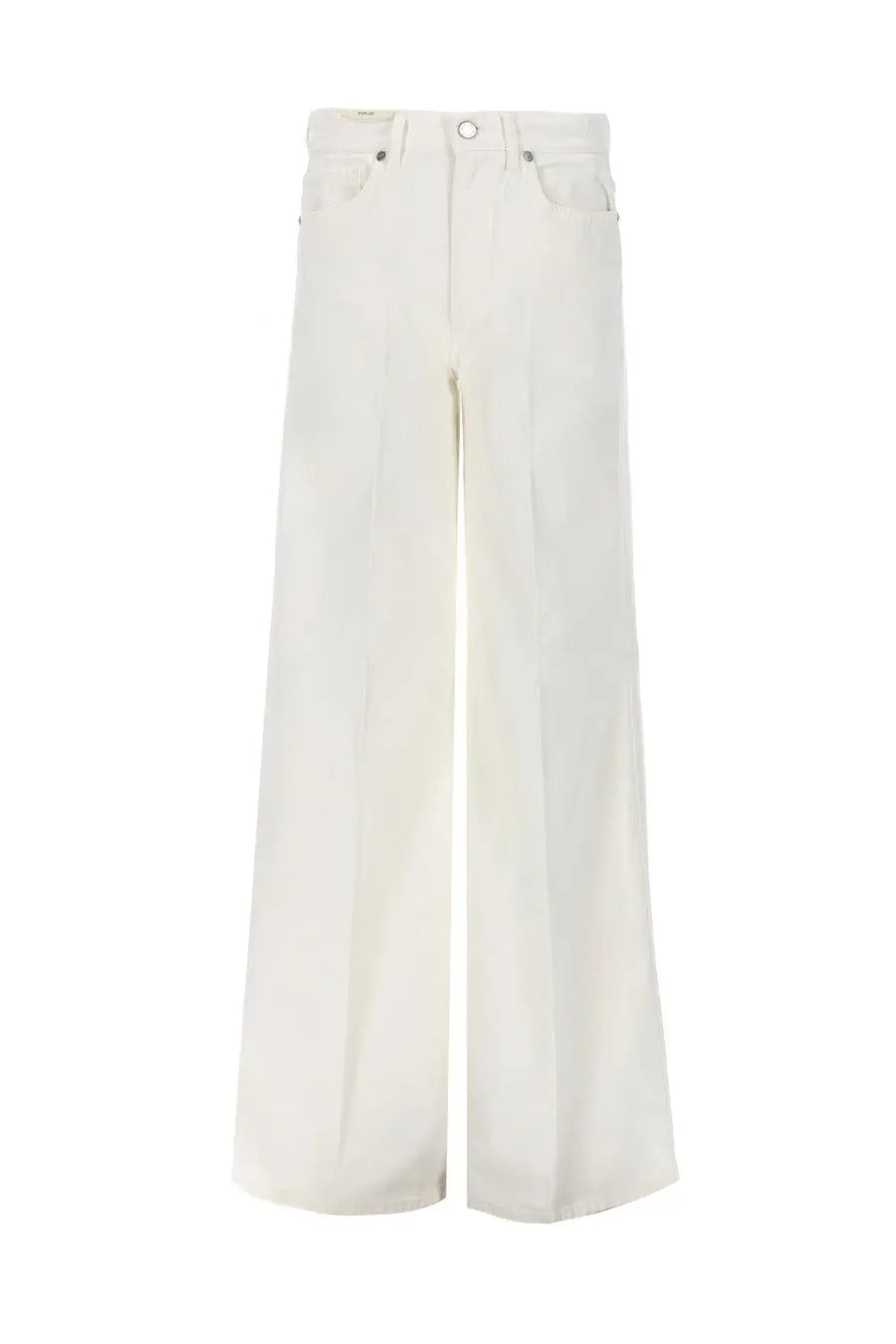 Cream-colored wide-leg denim trousers with five-pocket design and button closure pt torino women’s jeans cindy white