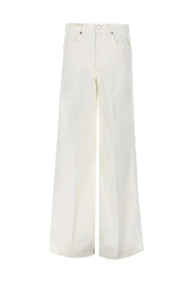 Cream-colored wide-leg denim trousers with five-pocket design and button closure pt torino women’s jeans cindy white