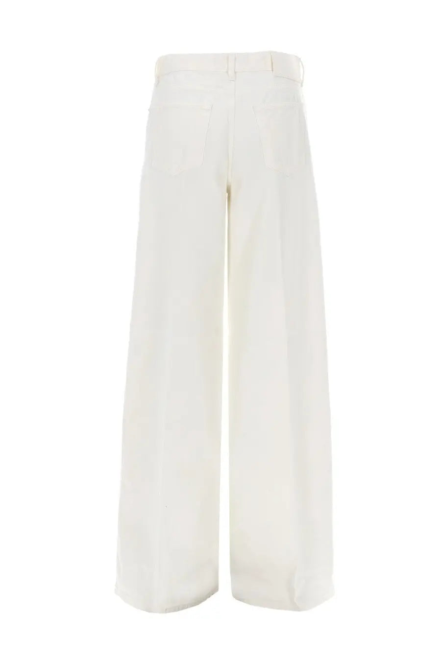 Cream-colored wide-leg tailored trousers with subtle waist pleats from Pt Torino women’s jeans Cindy White collection