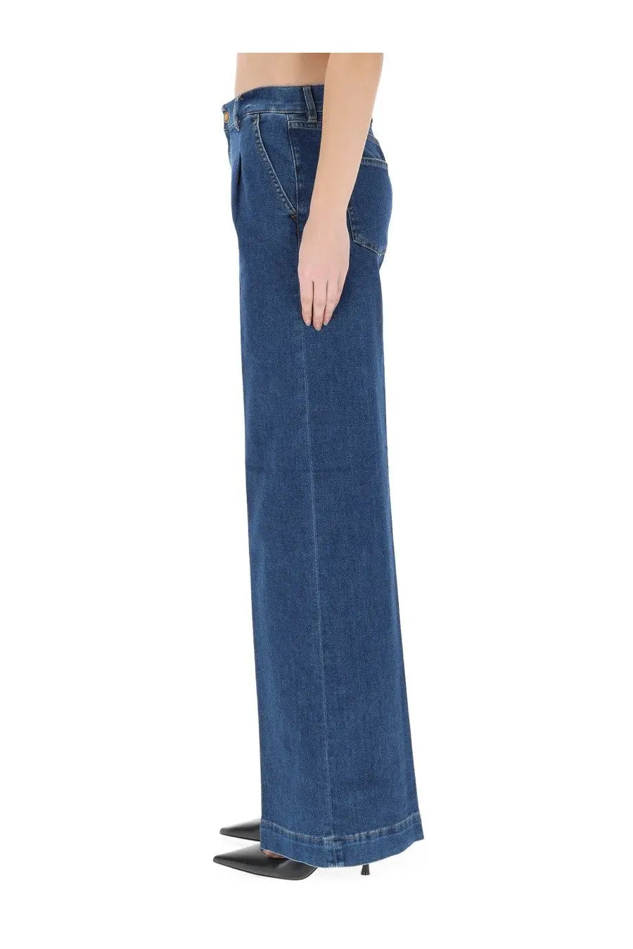 Pt torino women’s jeans poppy blue dark blue denim wide-leg pants with straight cut and classic stitching