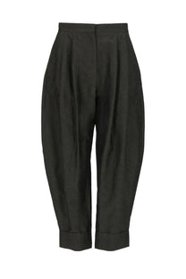 Pt Torino women’s pantalone cloe black high-waisted trousers with pleated front and cuffed ankles in lino cotone gray