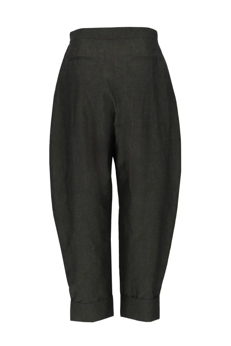 Pt torino women’s pantalone cloe relaxed tapered black high-waisted trousers in linen cotton with cuffed hems