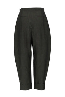 Pt torino women’s pantalone cloe relaxed tapered black high-waisted trousers in linen cotton with cuffed hems