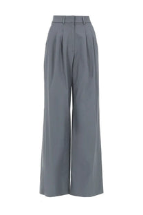 Pt torino women’s pantalone frankie gray high-waisted wide-leg trousers in gabardina stretch with pleated front