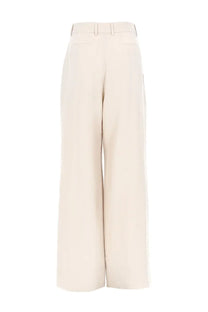 Cream-colored pt torino women’s pantalone frankie wide-leg trousers in linen cotton with tailored fit and side seam detail