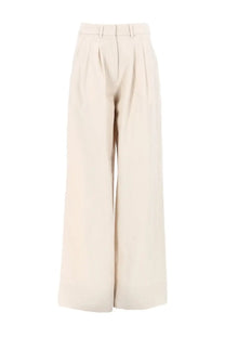 Pt torino women’s pantalone frankie cream-colored wide-leg linen cotton trousers with tailored pleats and belt loops