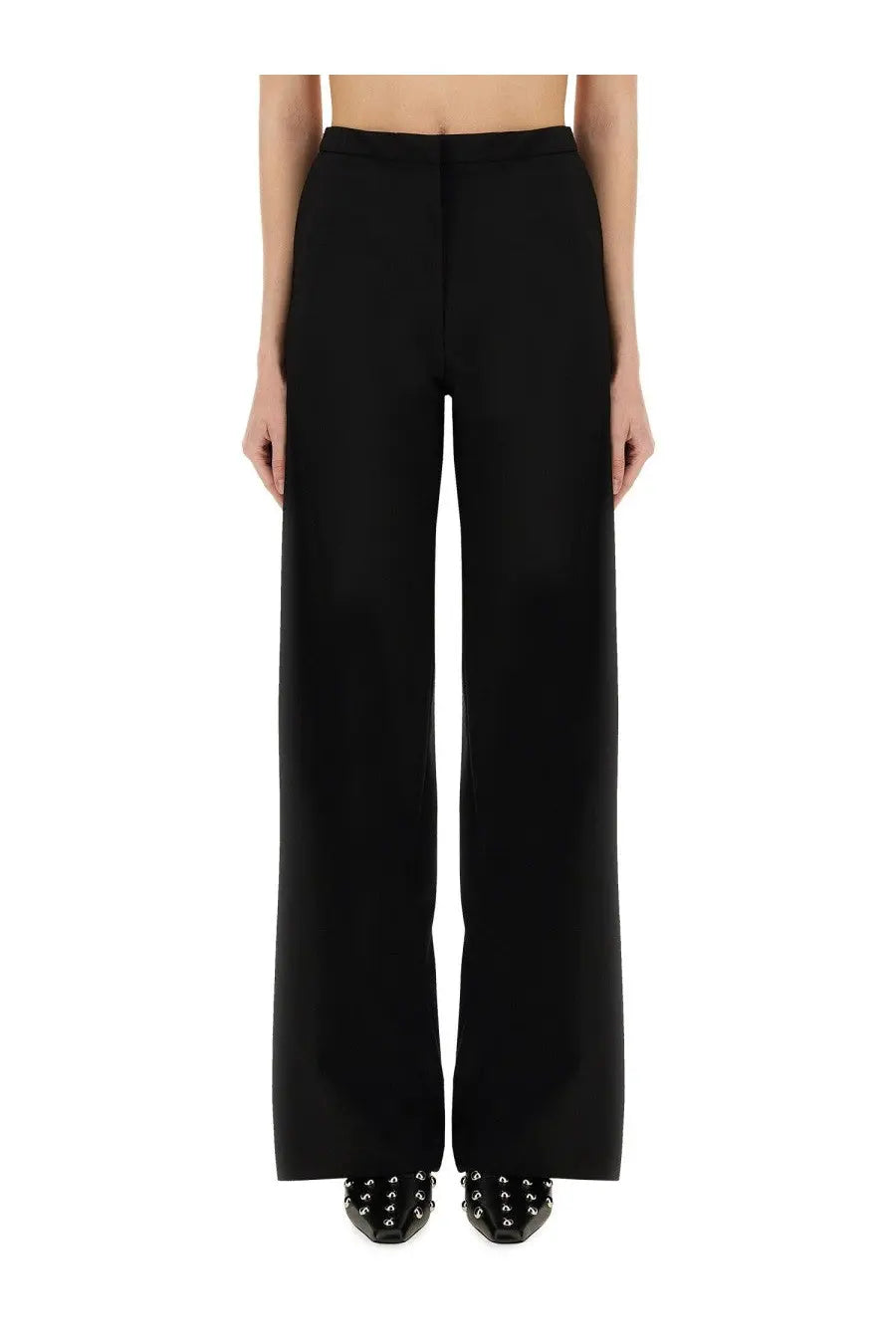 Pt Torino women’s black high-waisted wide-leg trousers with sleek minimalist design
