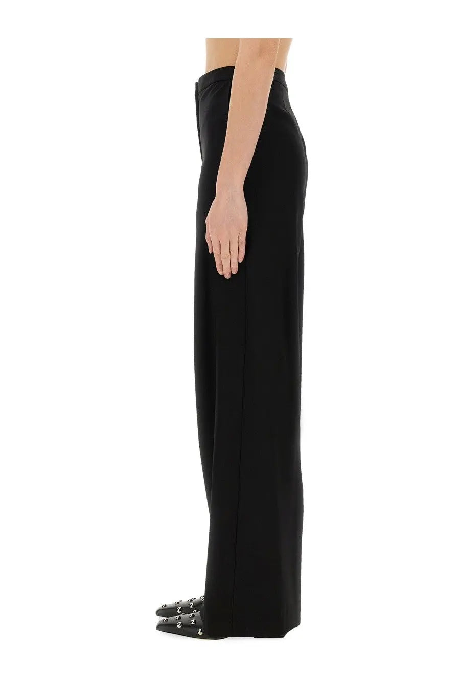 Pt torino women’s pants diana black high-waisted wide-leg trousers in smooth tailored fabric front view