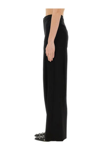 Pt torino women’s pants diana black high-waisted wide-leg trousers in smooth tailored fabric front view