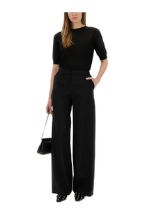 Pt torino women’s pants diana black sleek black wide-leg trousers with tailored fit and high waist