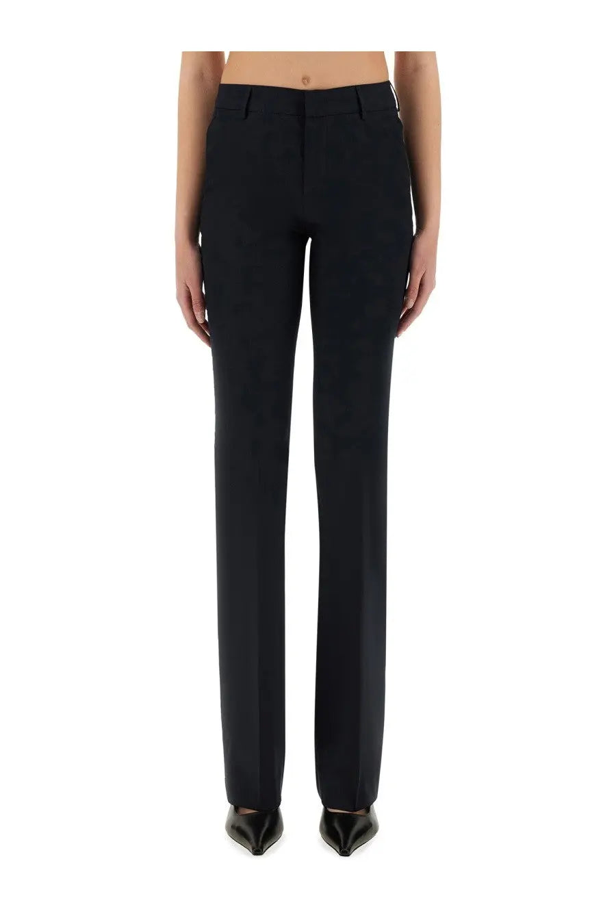 Pt Torino women’s black tailored trousers with straight-leg cut and classic front pockets in Elsa Blue collection
