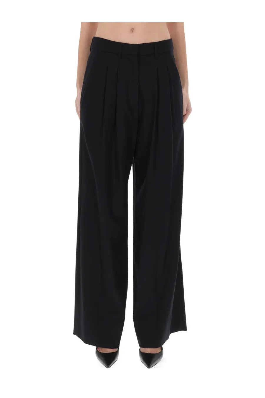 Pt Torino women’s pants Frankie black high-waisted wide-leg trousers with pleated front and tailored fabric