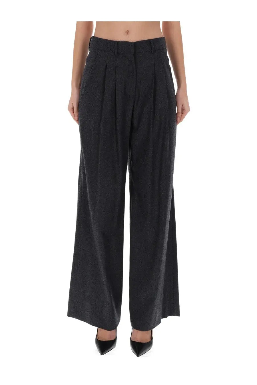 Black high-waisted pleated wide-leg trousers by pt torino for women in grey suitable for formal and casual wear
