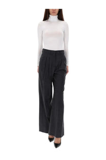 Black high-waisted pleated wide-leg trousers by pt torino for women in a soft grey fabric