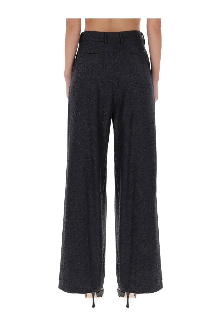 Pt Torino women’s black wide-leg trousers with tailored fit and subtle texture in Frankie Grey style