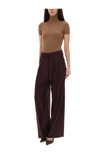Pt torino women’s pants frankie red featuring brown high-waisted wide-leg trousers with pleated front and flowing fabric