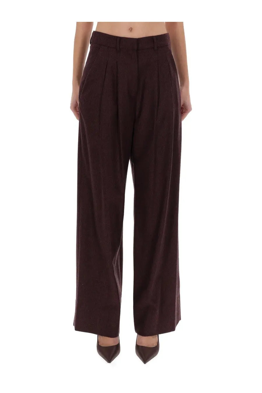 Pt torino women’s pants frankie red dark brown high-waisted wide-leg trousers with pleated front and tailored fit
