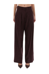 Pt Torino women’s pants Frankie red featuring dark brown high-waisted wide-leg trousers with pleated front and tailored fit