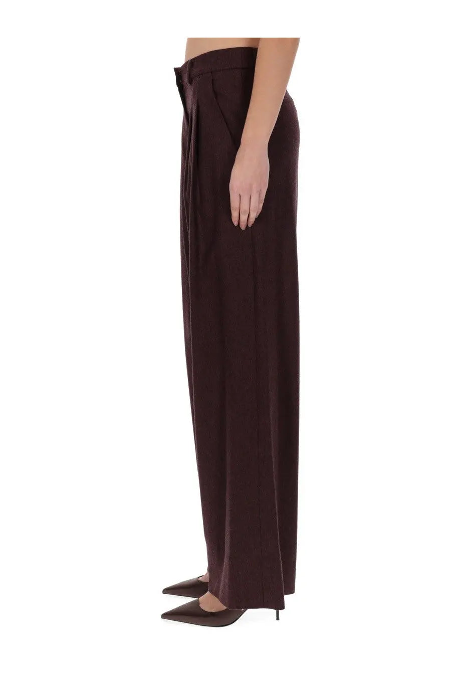 Pt Torino women’s dark brown wide-leg high waist trousers with front pleats ideal for stylish casual wear