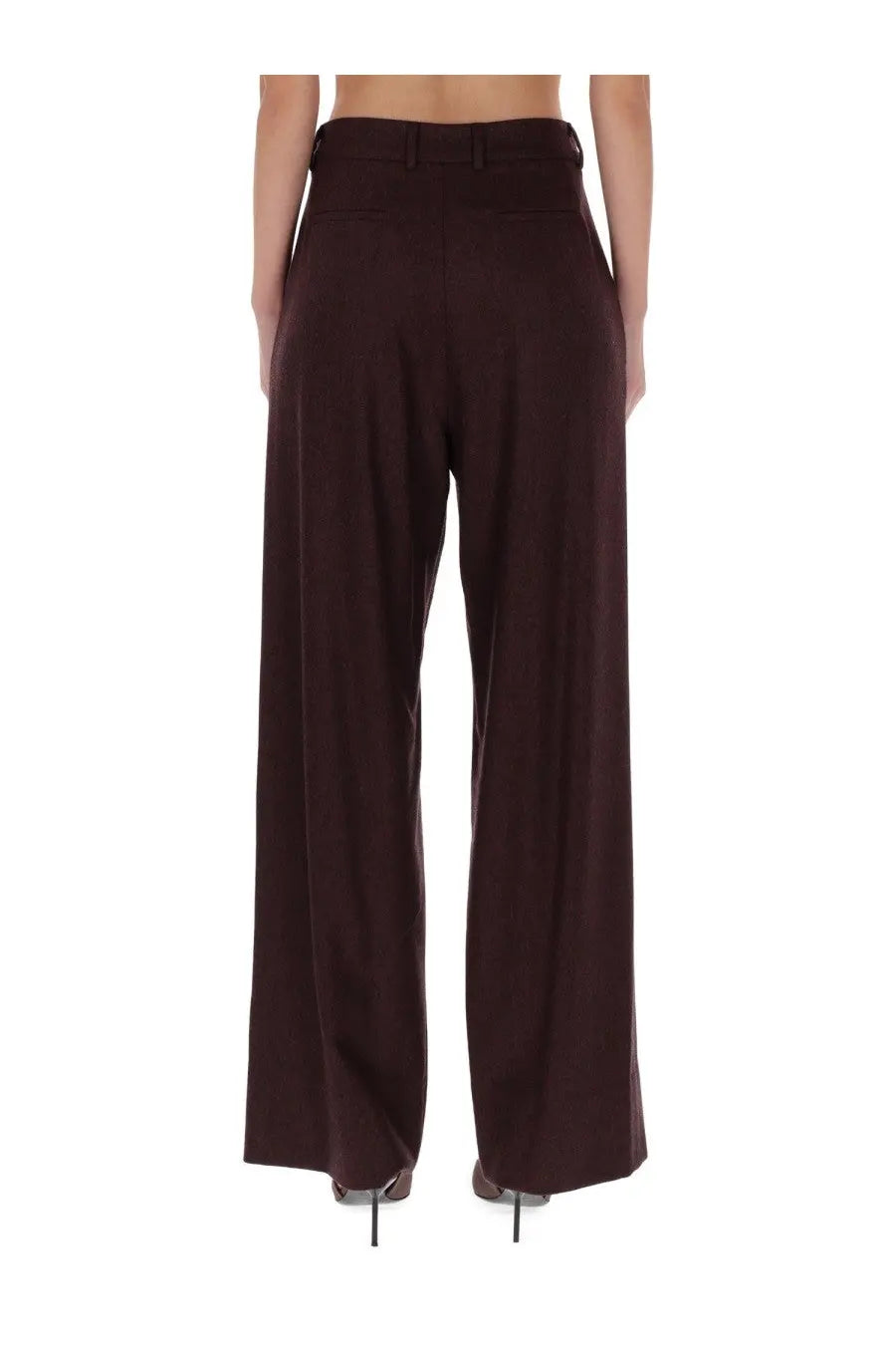 Pt Torino women’s dark brown wide-leg trousers with a sleek tailored fit and high waistband in Frankie Red style