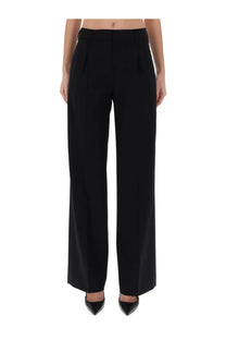 Pt torino women’s pants lola black wide-leg tailored trousers with pleated waistband in black fabric