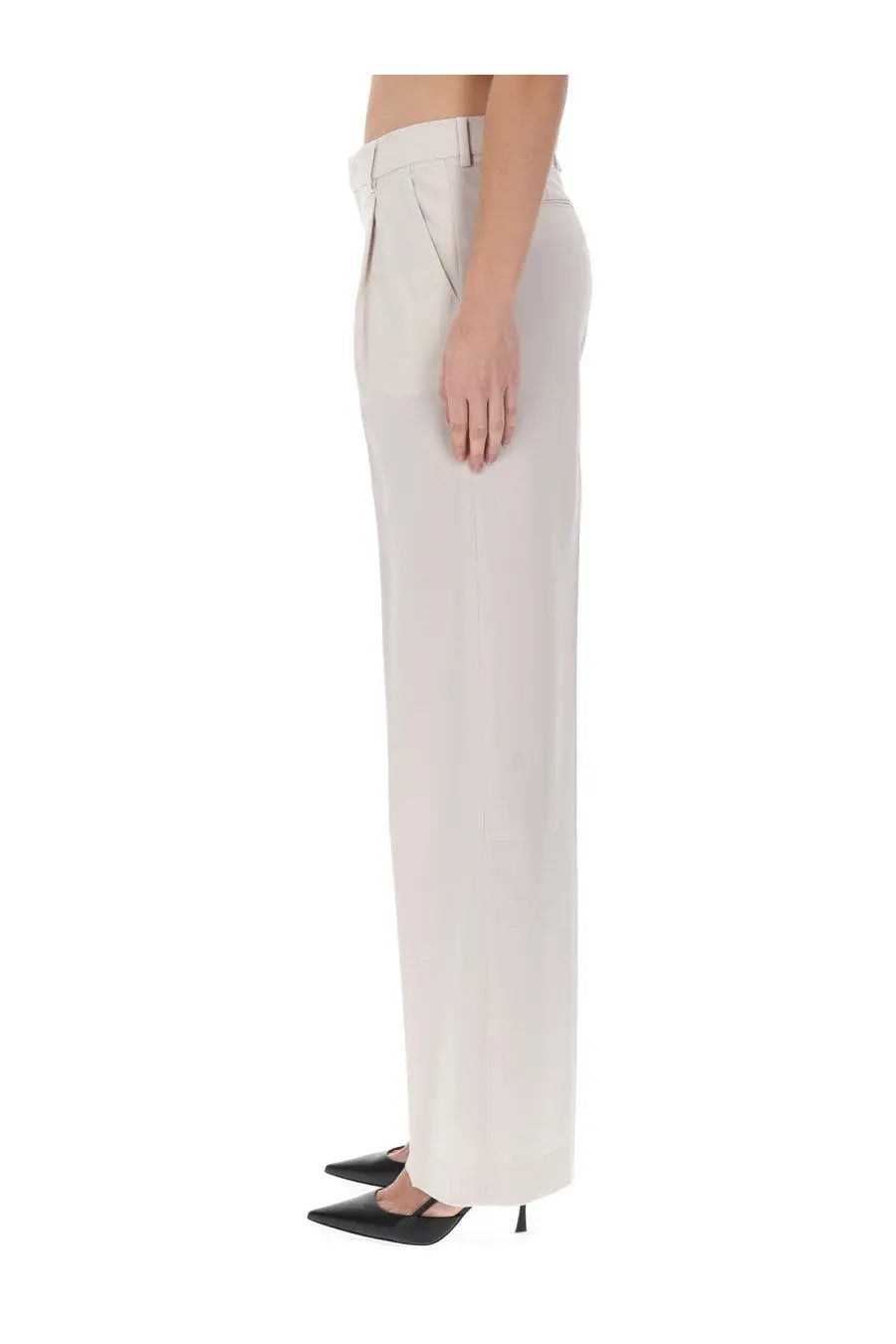 Pt torino women’s cream-colored wide-leg trousers with tailored fit and subtle front pleats