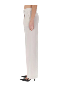 Pt torino women’s cream-colored wide-leg trousers with tailored fit and subtle front pleats