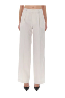 Pt Torino women’s pants Lola pink in white pleated wide-leg design with clean tailored look and lightweight fabric