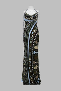 Pucci women’s abito con stampa occhi brown a long sleeveless black dress with a halter neckline and geometric pattern