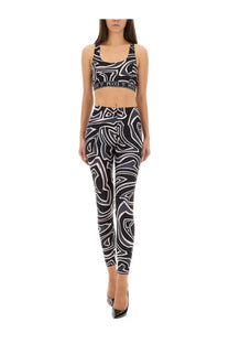 Pucci women’s labyrinth print black and white abstract patterned crop top with ribbed waistband