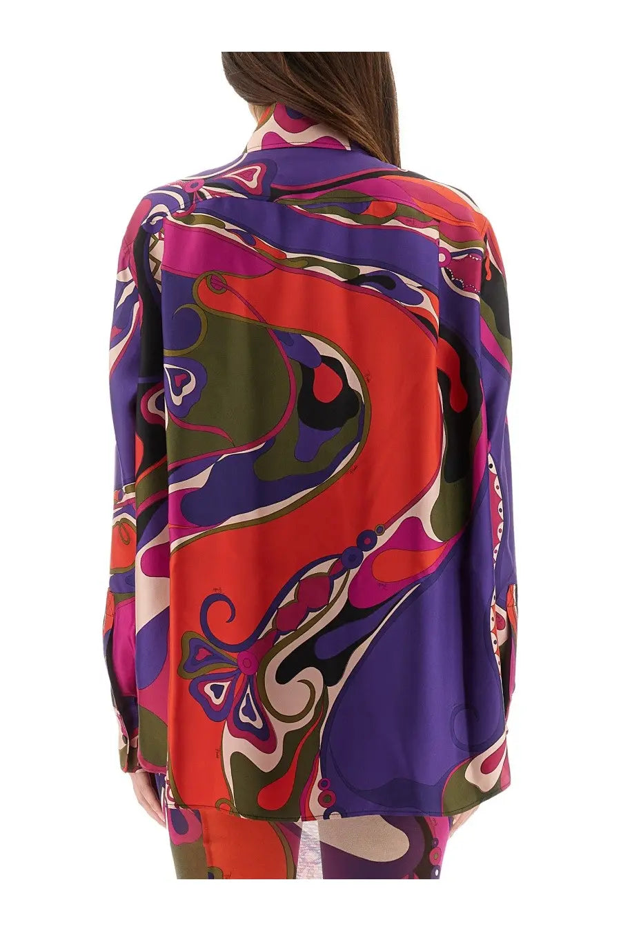 Pucci women’s orchid print shirt multicolor vibrant long-sleeved silk blouse with bold psychedelic pattern