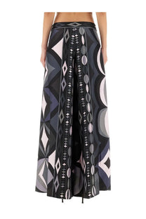 Pucci women’s pants black wide-leg trousers with black gray and white bold abstract geometric pattern
