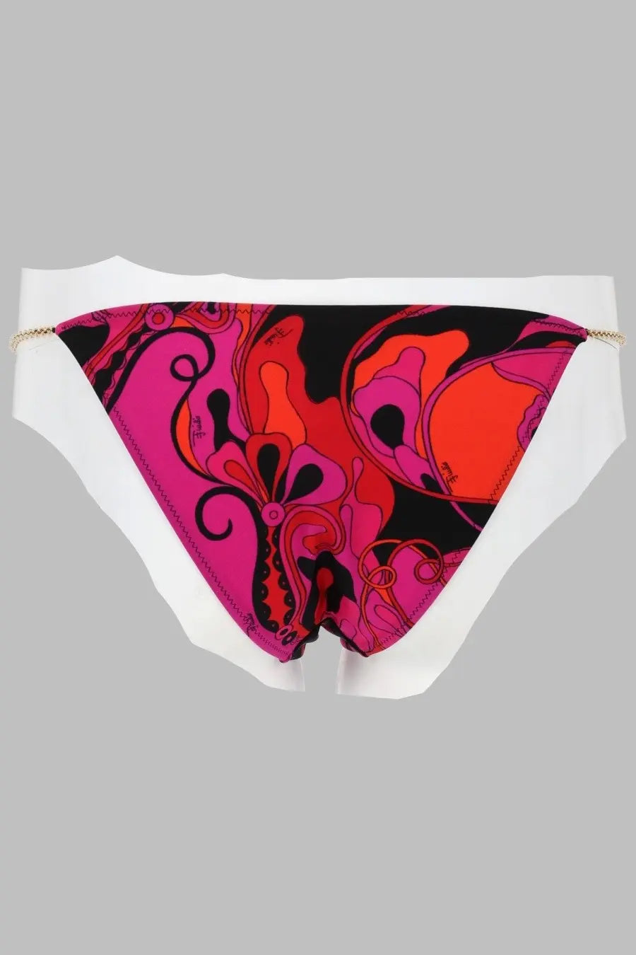 Pucci women’s slip bikini bottom in vibrant pink and orange psychedelic pattern with white trim