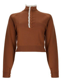 Chloé Women's Pullover Collo Alto in Maglia DI Lana Pizzo Brown