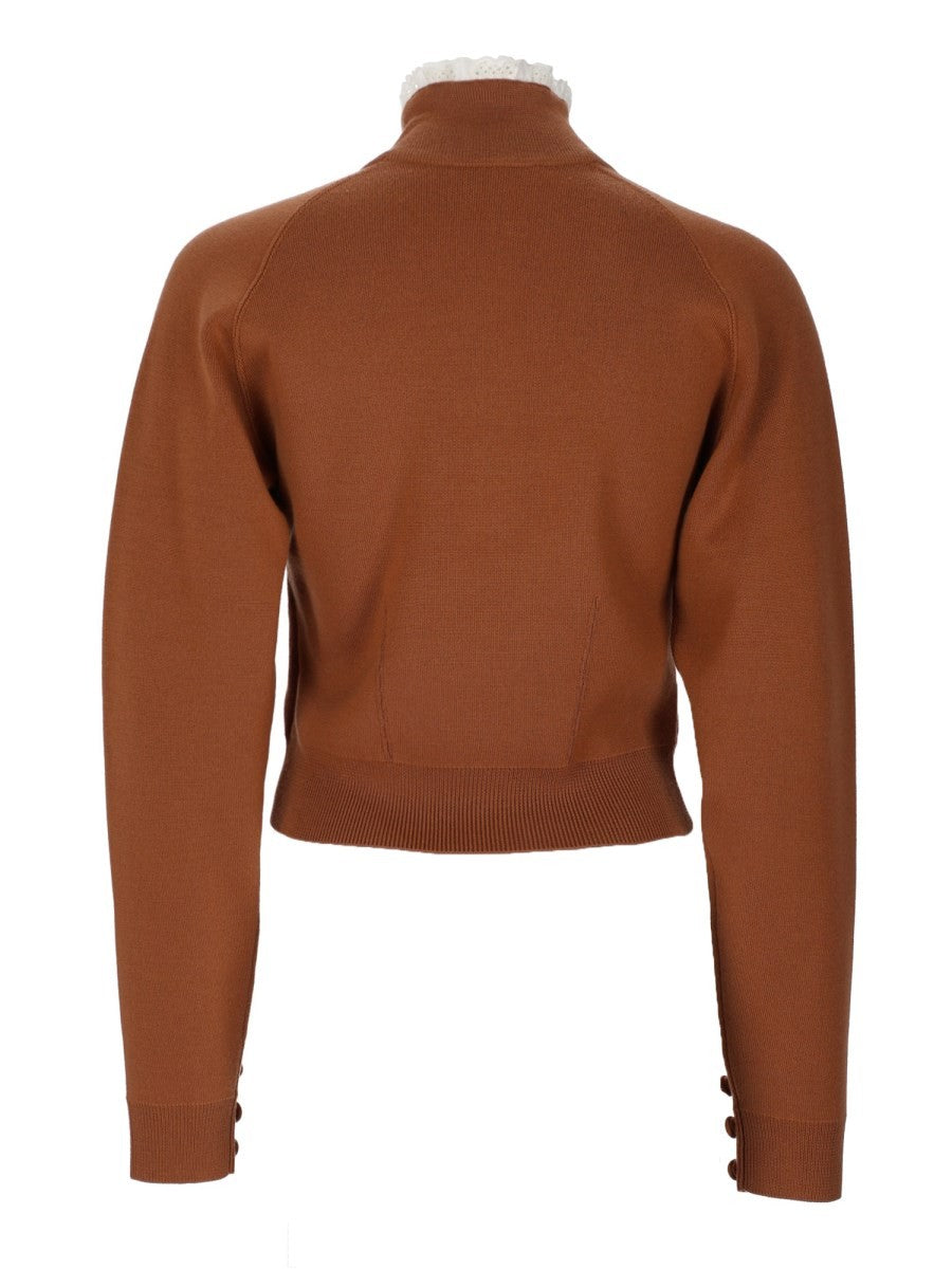 Chloé Women's Pullover Collo Alto in Maglia DI Lana Pizzo Brown
