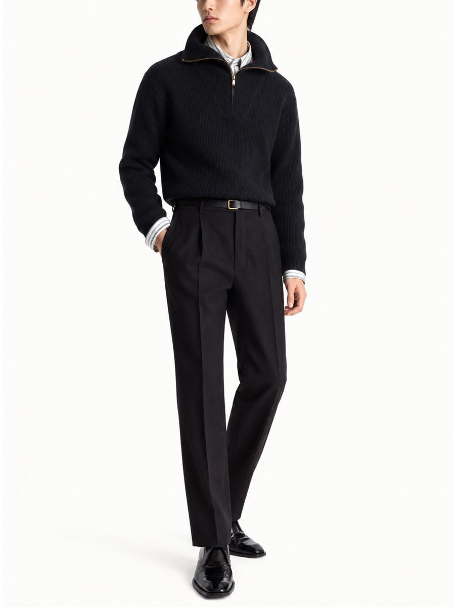 Saint Laurent Men's Pullover Con Mezza Zip in Lana Coste Black
