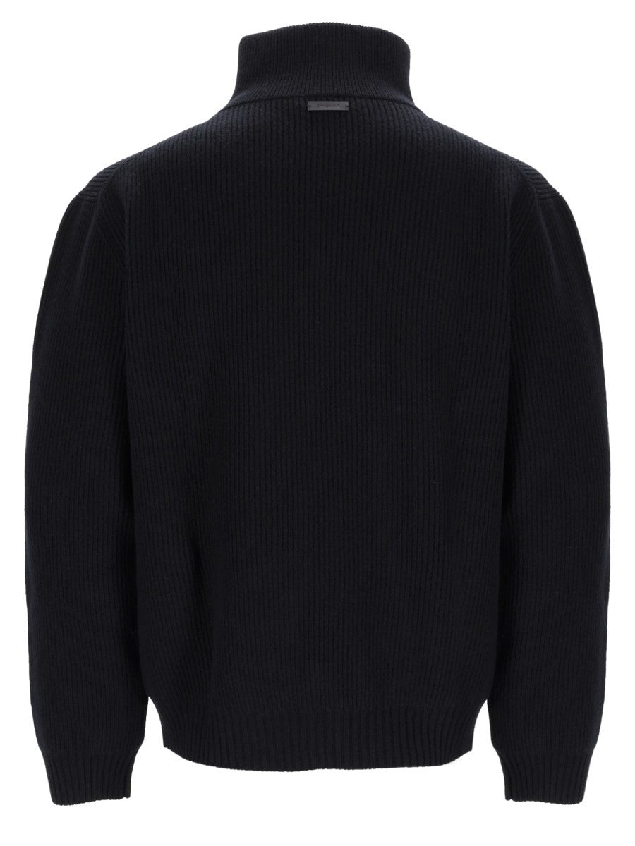 Saint Laurent Men's Pullover Con Mezza Zip in Lana Coste Black